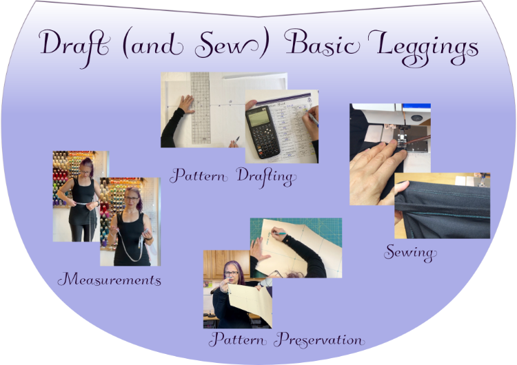 BasicLeggingsCourseCollage Basic legging course collage consiting of pattern drafting, measurements, sewing and pattern preservation.
