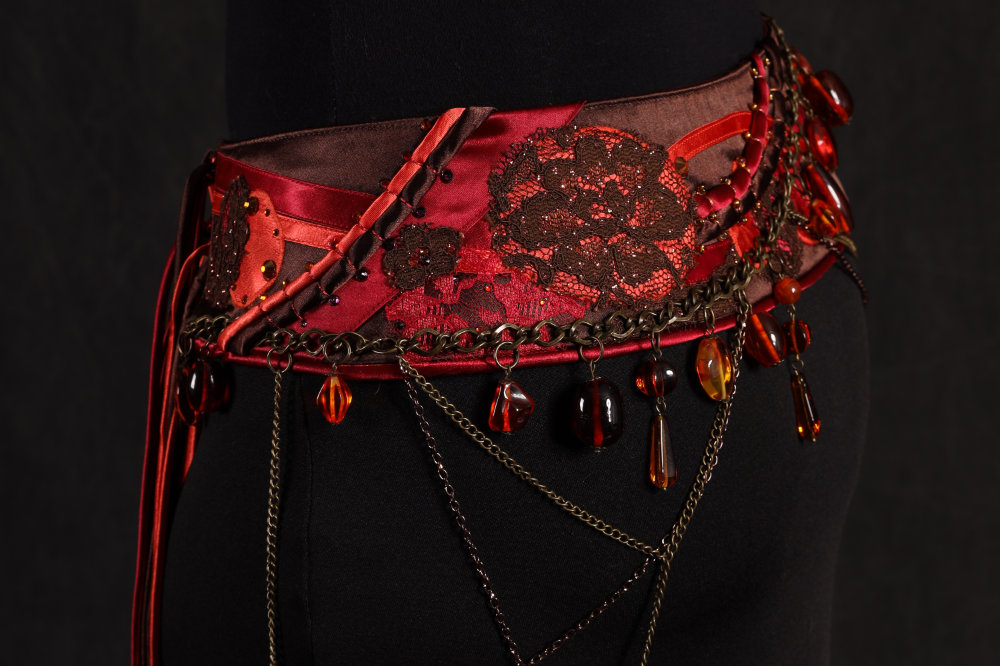Side view of bellydance belt named Brown Satin