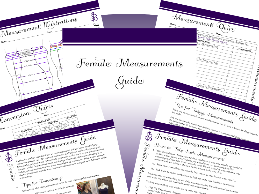 Collage of some of the pages available in the Female Measurement Guide Printable Download
